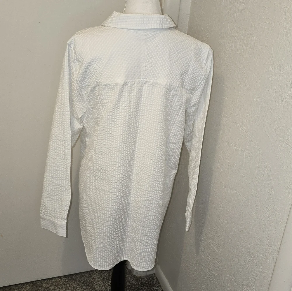 Vintage Joan Rivers White Seersucker Blouse Size Large - Picture 2 of 8
